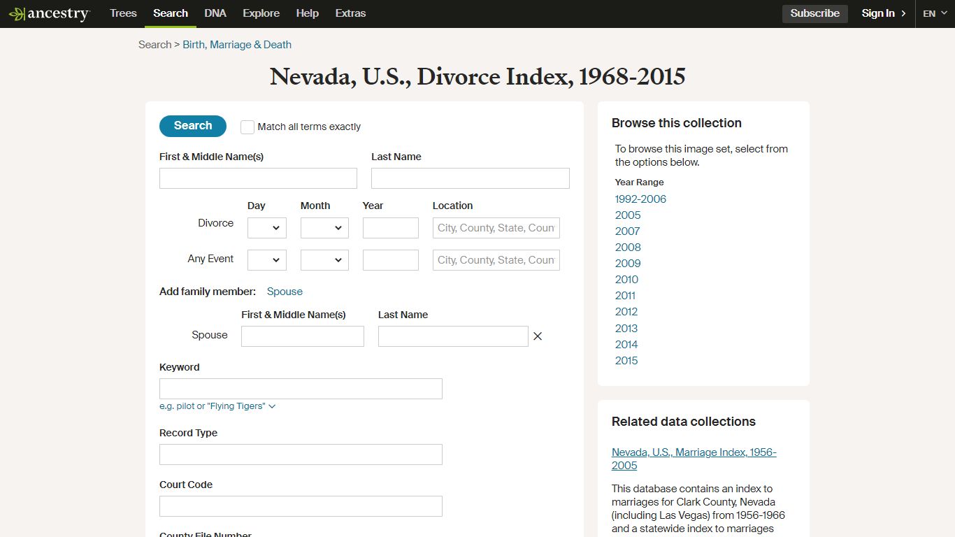 Nevada, U.S., Divorce Index, 1968-2015 - Ancestry.com